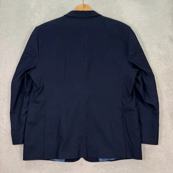 NEW Saddlebred Mens 48R Navy Blue Cotton Blazer Sport Coat Jacket Gingham Lining